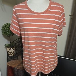 Time and Tru Coral and White Striped Tee